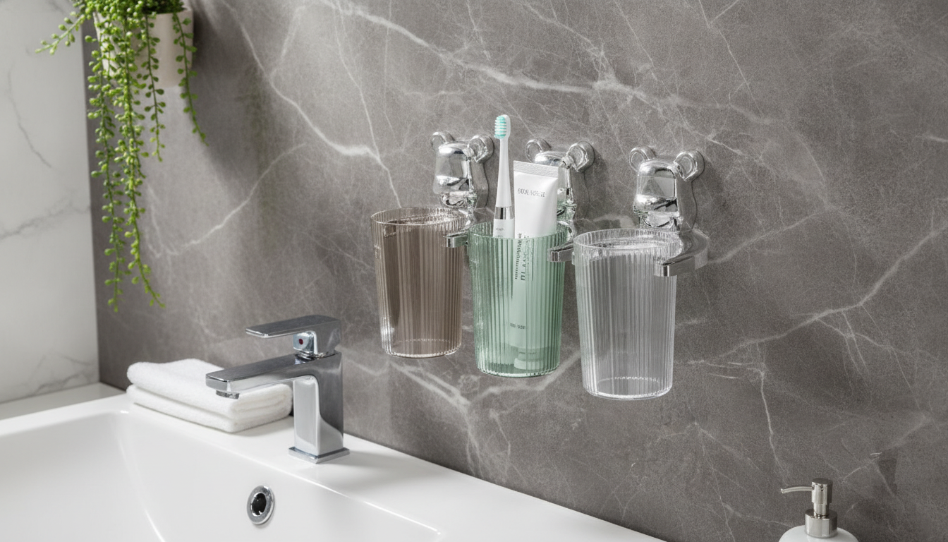 Bear Wall-Mounted Toothbrush Cups: Cute, Clutter-Free Sink