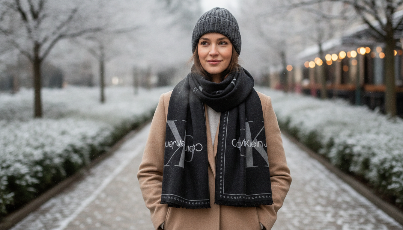 Calvin Klein Organic Cotton Black Printed Scarf for Winter