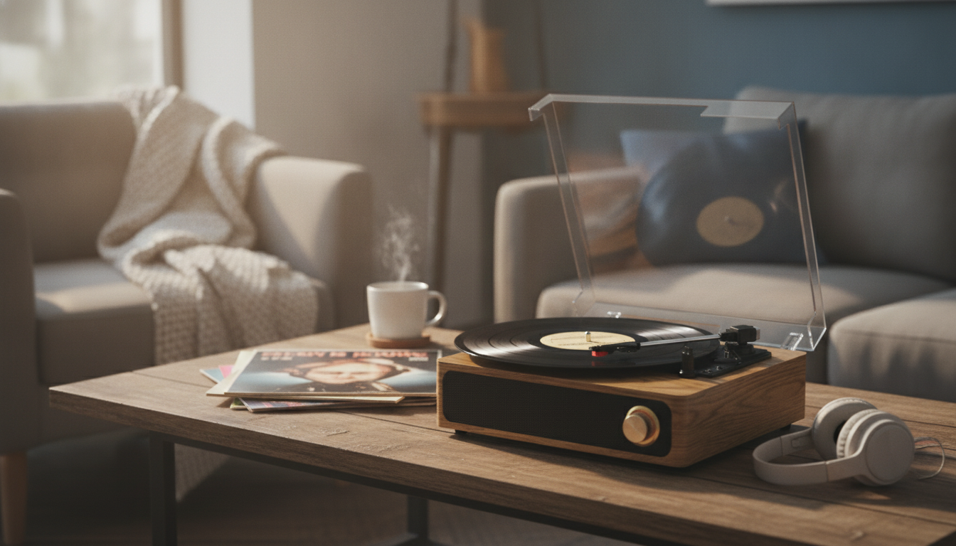 Compact 3-Speed Bluetooth Turntable with Speakers