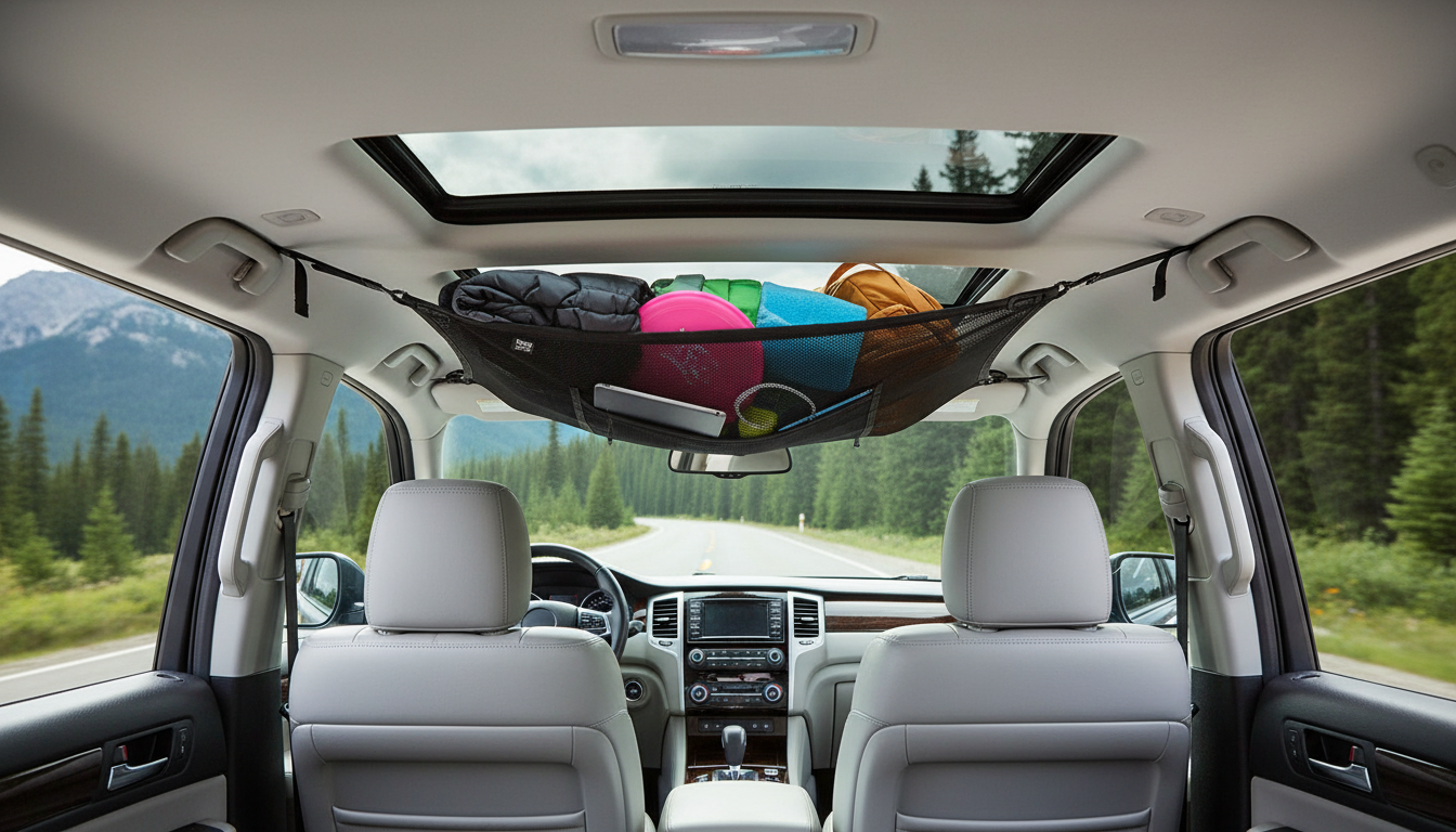 Double-Layer Car Ceiling Cargo Net Hammock Organizer