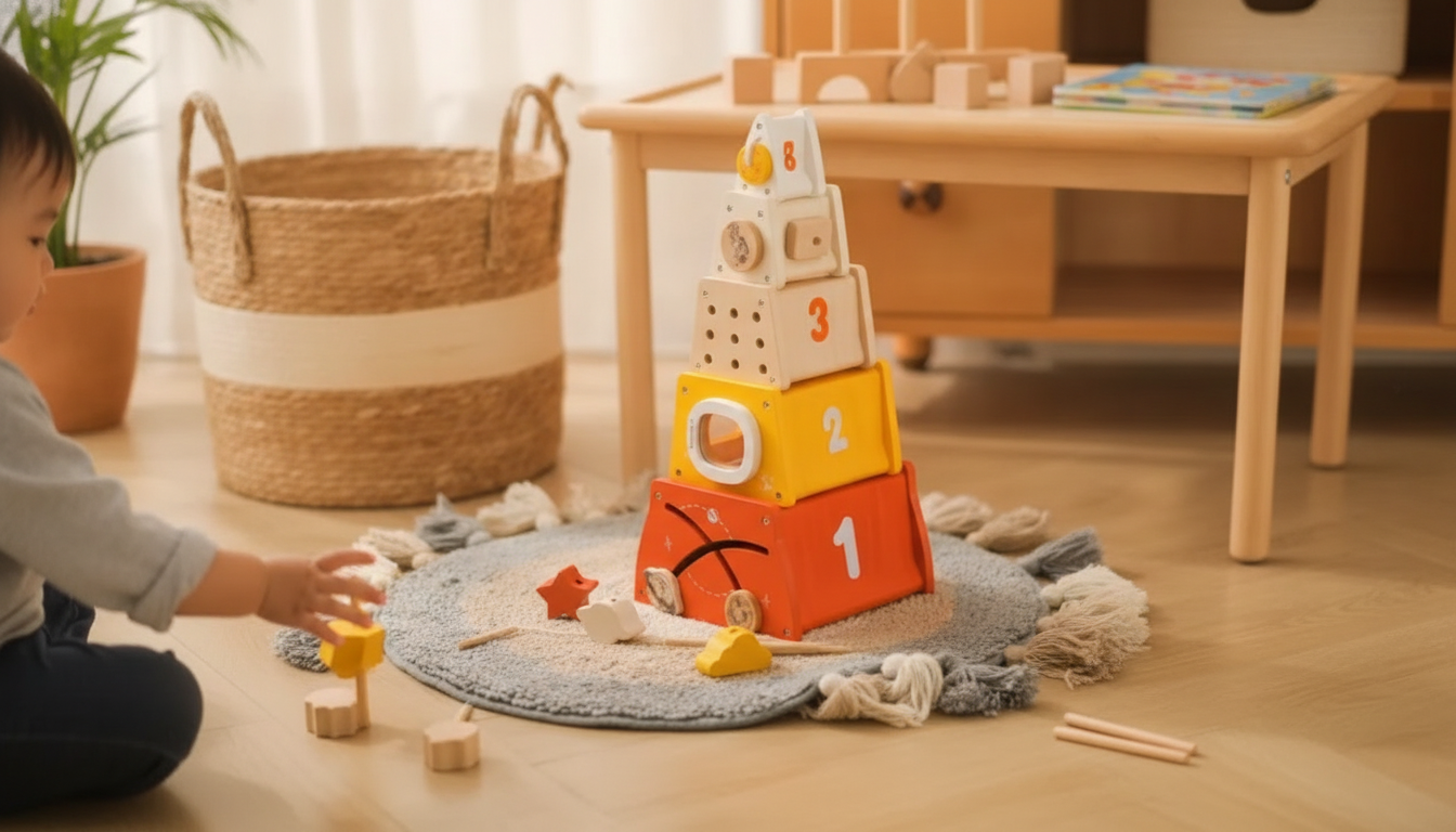 Wooden Montessori Shape Match & Threading Puzzle for Kids