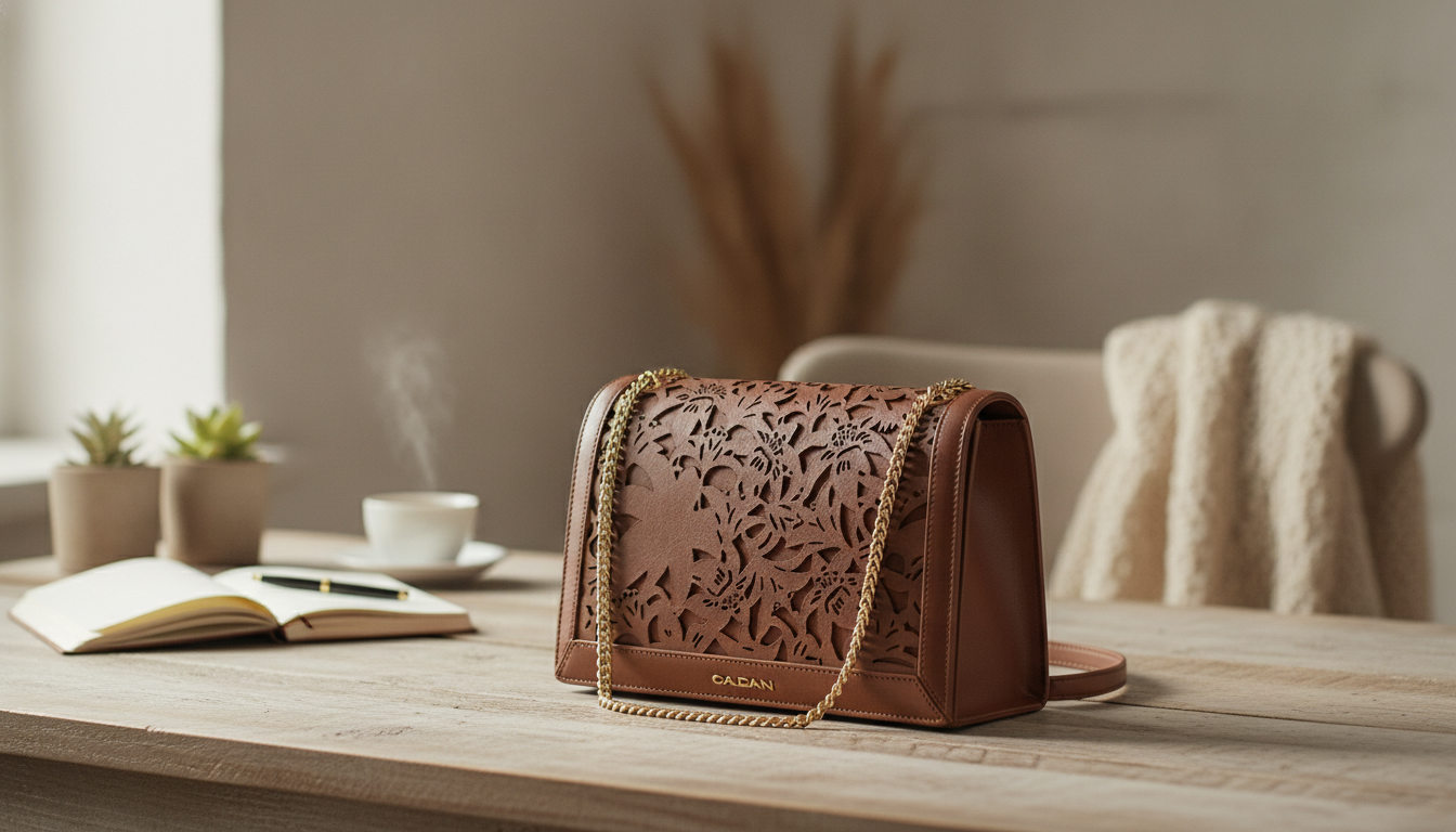 Baldinini Trend Brown Leather Bag: Floral Chain Strap