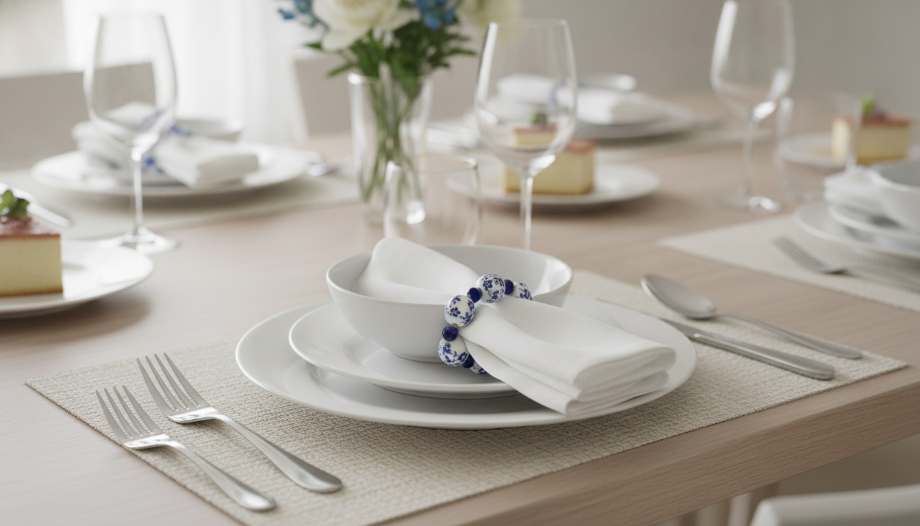 Blue & White Beaded Napkin Rings (Set of 6 or 12)