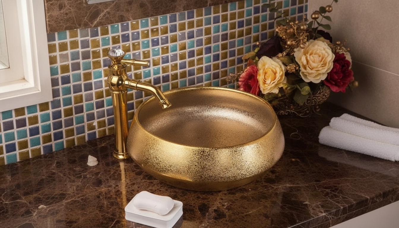 Gold-Glazed Ceramic Bathroom Basin: Luxe Vanity Guide